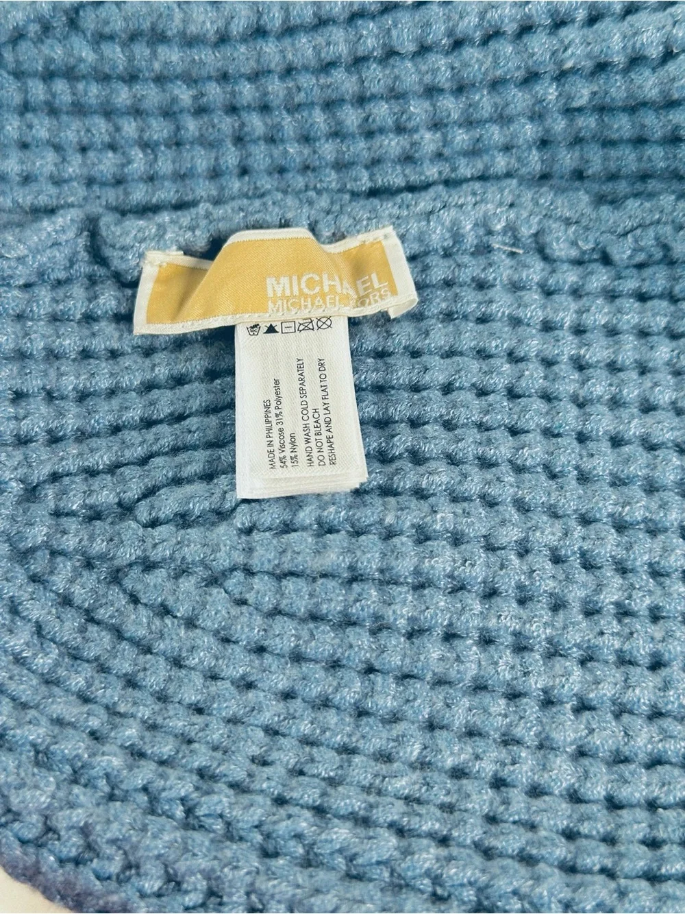 Michael Kors Blue Ribbed Knit Slouchy Beanie Silver MK Logo NWOT